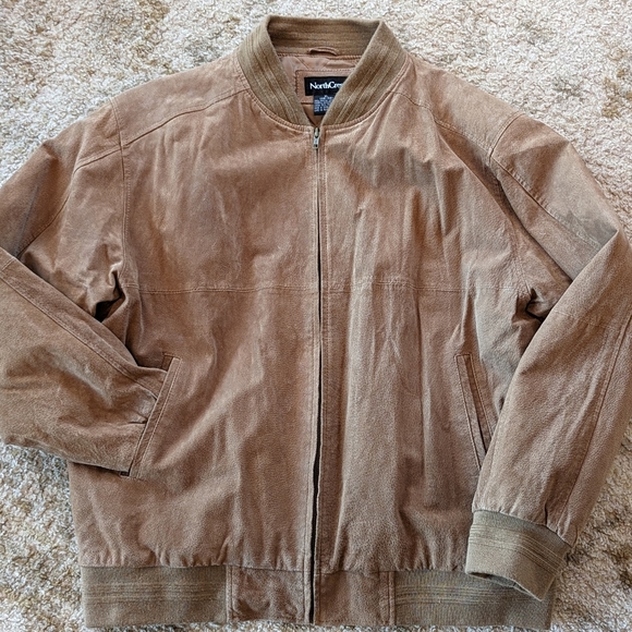 SOLDVintage Tan NORTHCREST Genuine Leather Suede Quilted Full Zip Jacket Mens XL - Picture 2 of 10